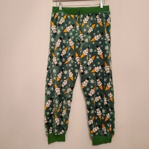 Green Snowman Print Kids Lounge/ Pajama Bottoms Size Large